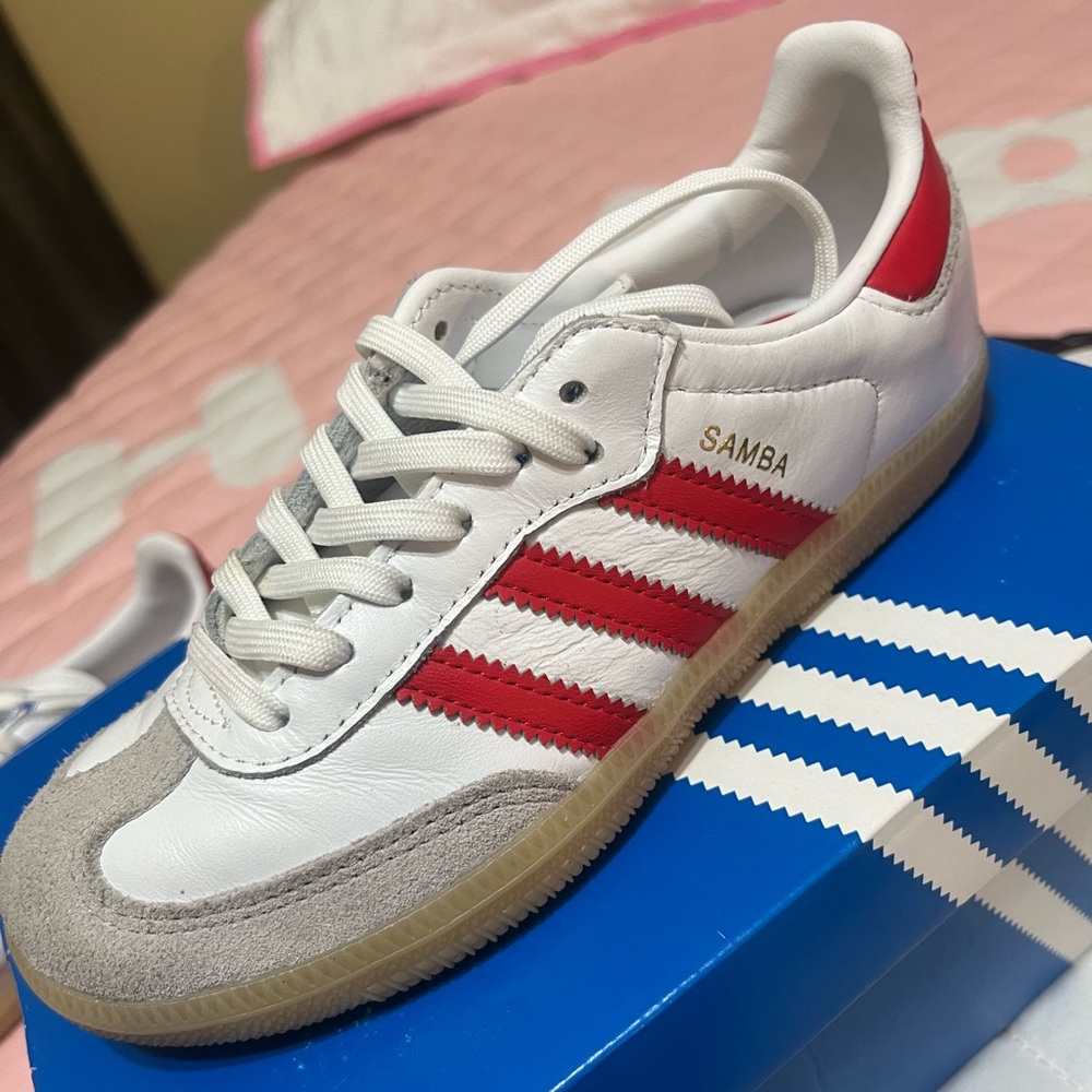 Adidas Samba White and Red Kids (Size 13c)